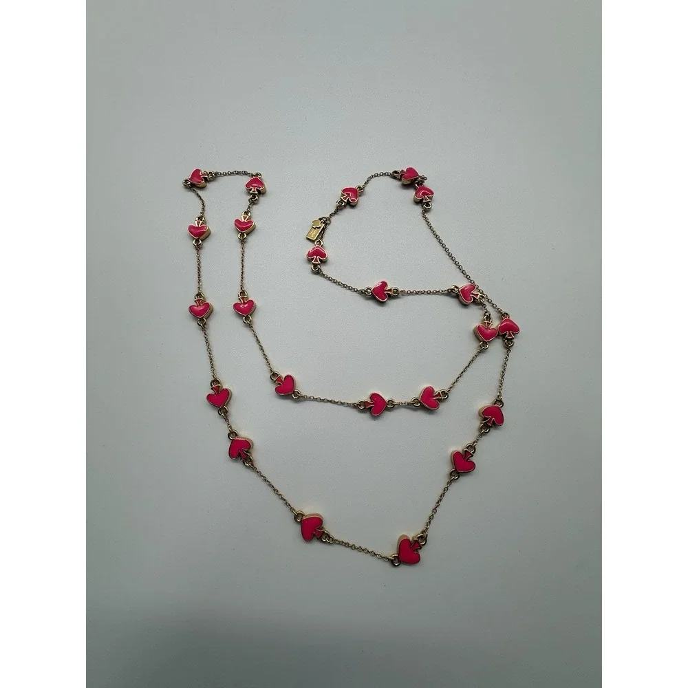 Kate Spade Gold Necklace With Pink‎ Heart Charms